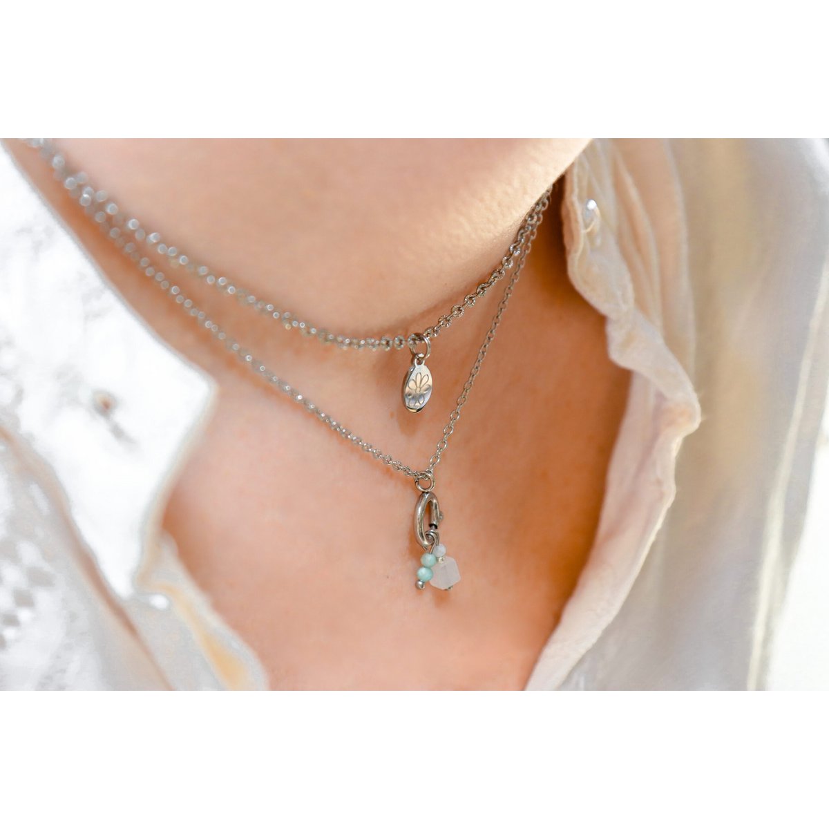 Schlosskette 10 mm & Edelsteinanhänger – Silber