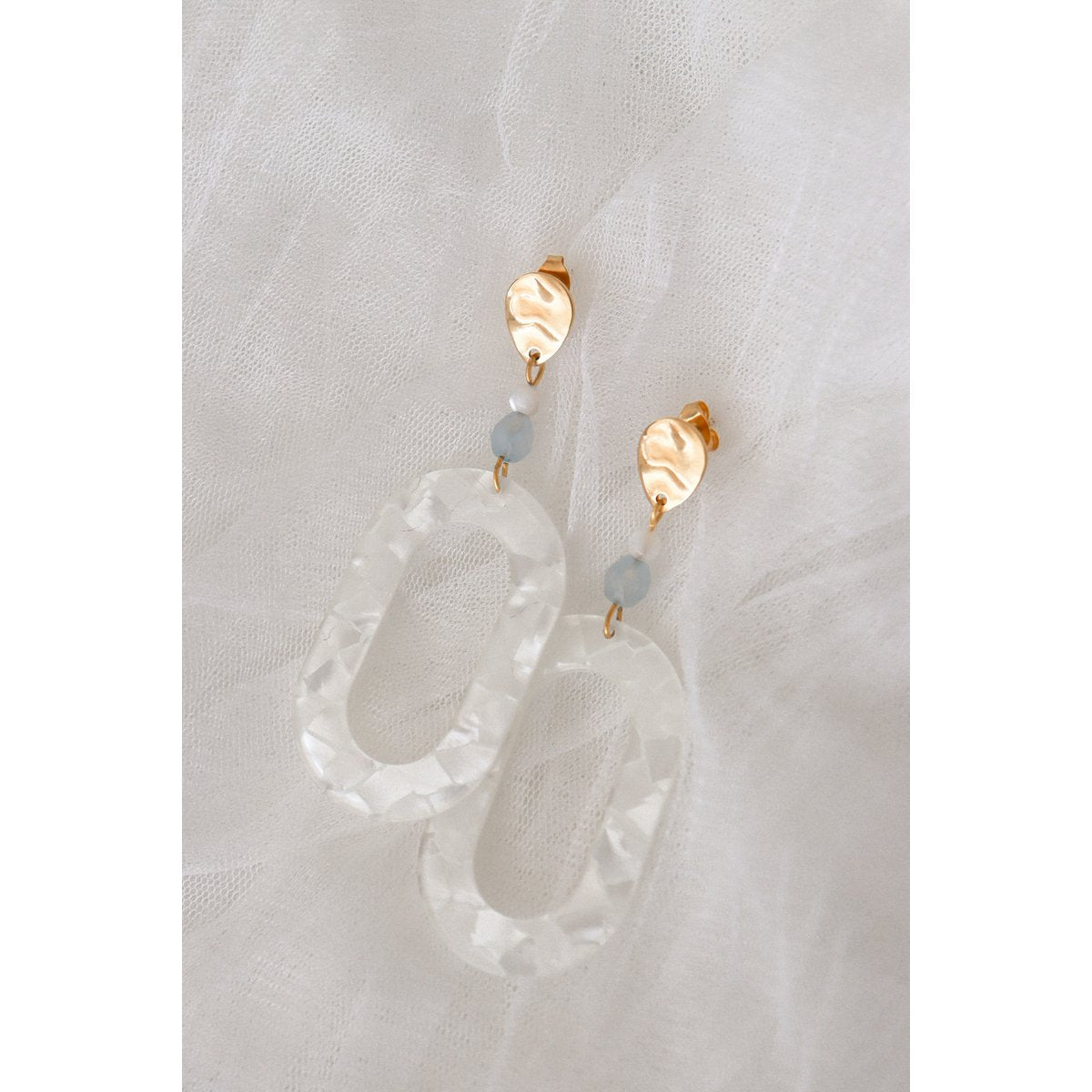 Statement-Ohrringe Muschel & Aquamarin – Gold