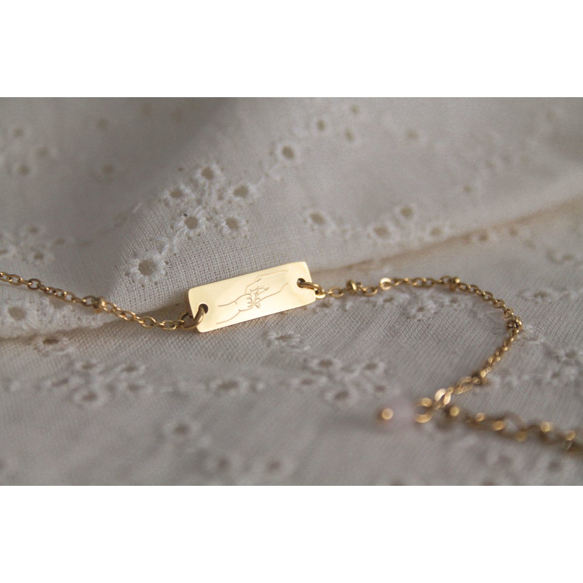 Armband Mutter und Kind & Rosenquarz – Gold