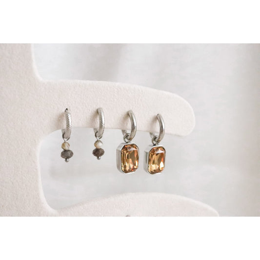 Ohrringe aus Labradorit und Zebra-Feldspat – Silber