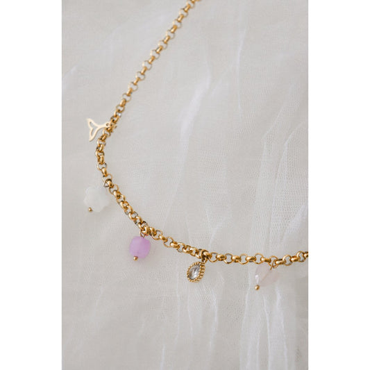 Charm-Halskette Meerjungfrauenschwanz, Muschel und Edelsteine – Gold