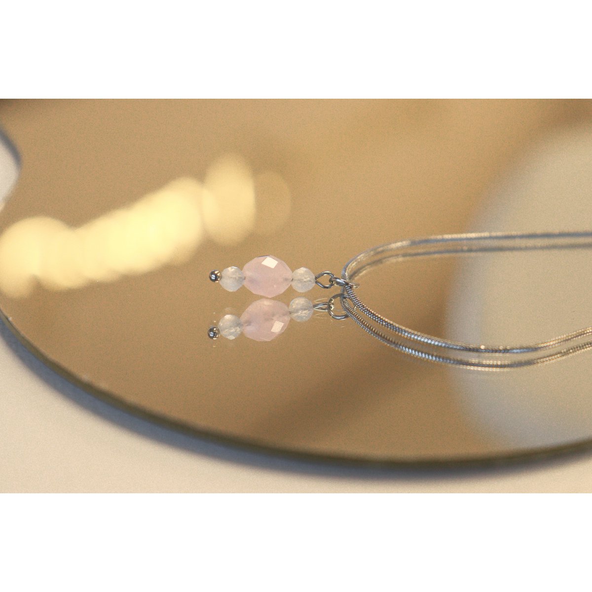 Mondstein und Rosequarz Collier - Silber