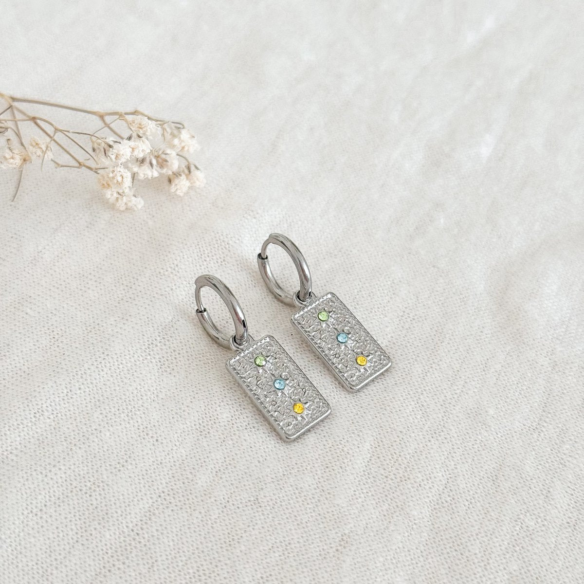 Ohrringe Zirkonia Dreifarbig – Silber