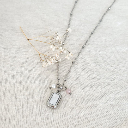 Halskette Muschel, Perle & Jade – Silber