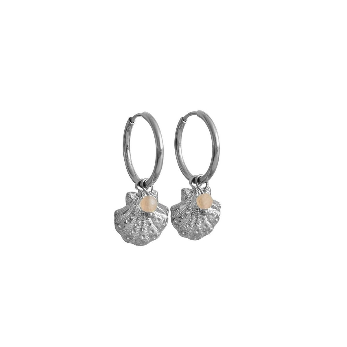 Muschel- und Rosenquarz-Ohrringe – Silber
