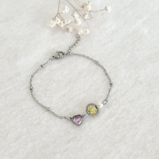 Peridot, Perl- und Herzarmband - Silber