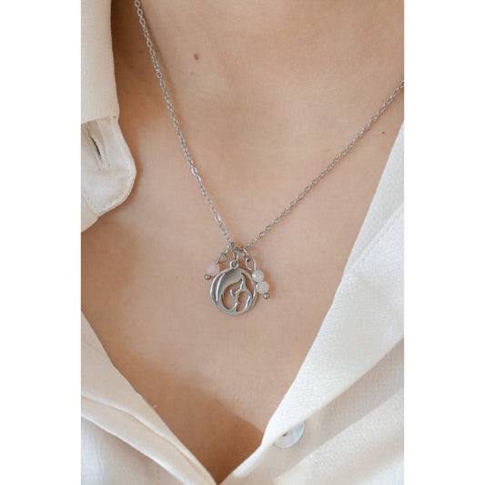 Mutter & Baby Mondstein-Rosenquarz-Halskette – Silber