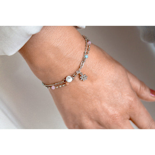 Armband Howlith & Blumenanhänger – Silber