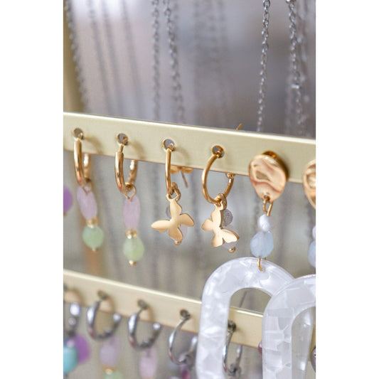 Ohrringe Schmetterling, weiße Jade und Labradorit – Gold