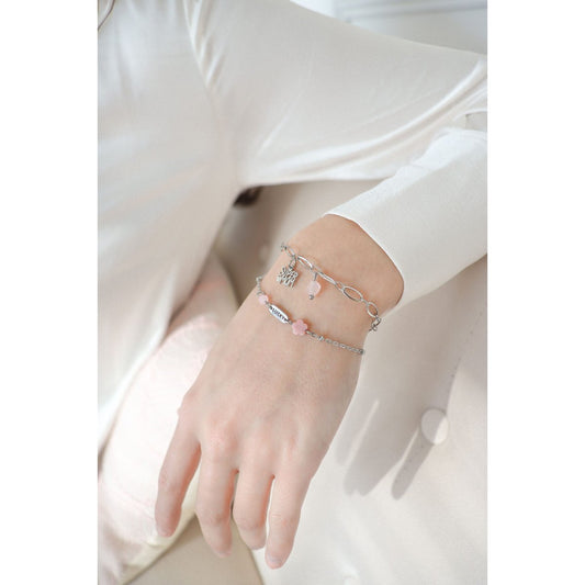 Super Mom & Rosenquarz-Armband – Silber