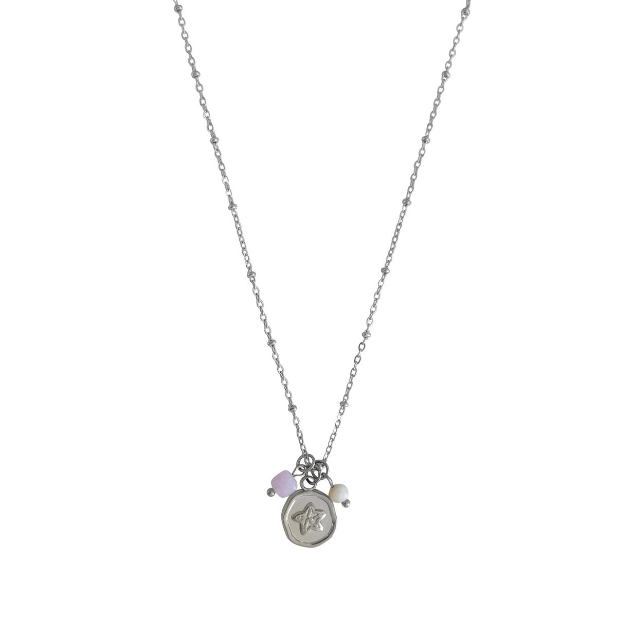 Halskette Mondstein, Chalcedon und Seestern – Silber