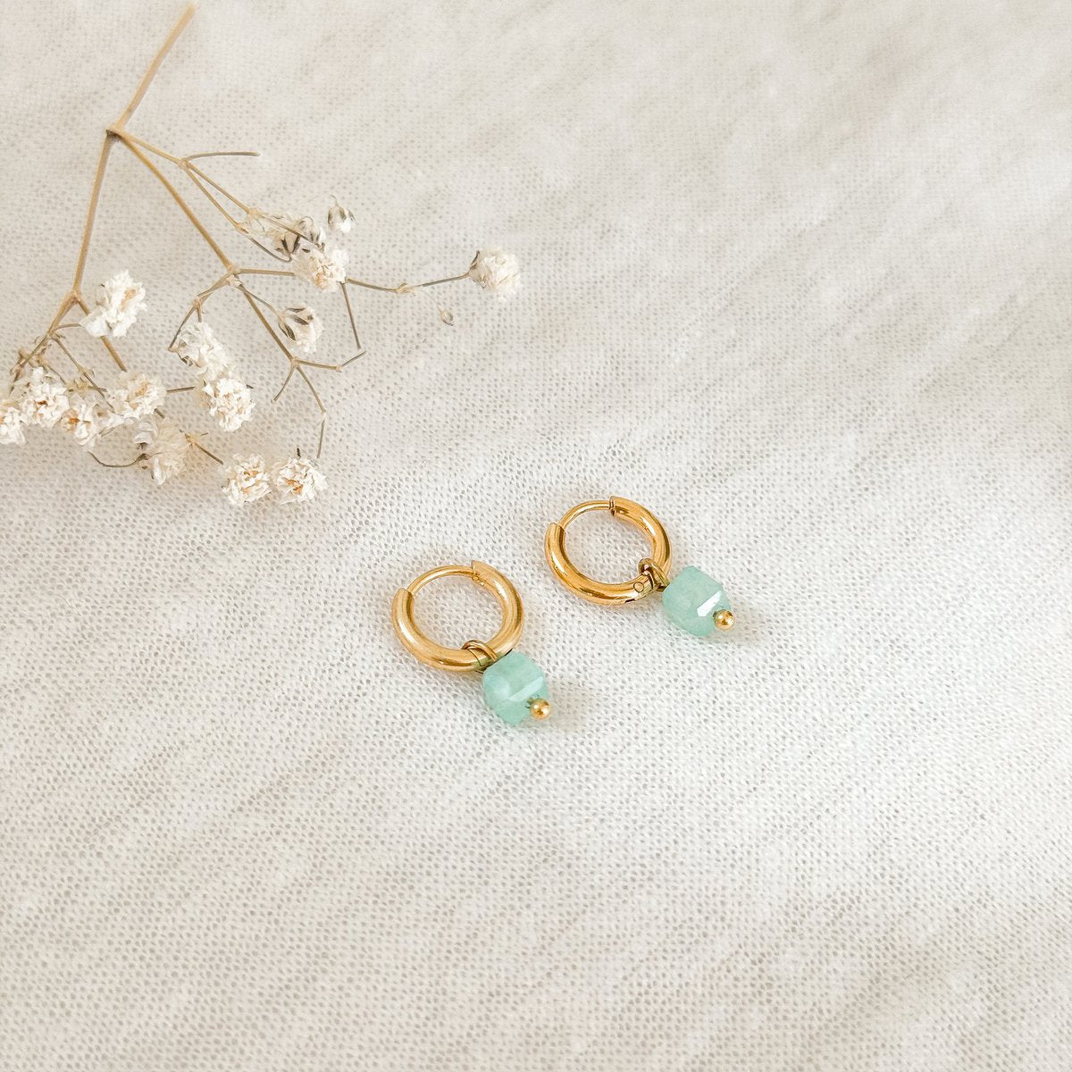 Amazonite Kubus Ohrringe - Gold