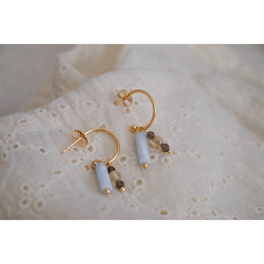 Aquamarin-, Rauchquarz- und Citrin-Ohrringe – Gold