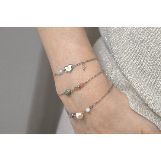 Dzi-Armband aus Achat und Mondstein – Silber