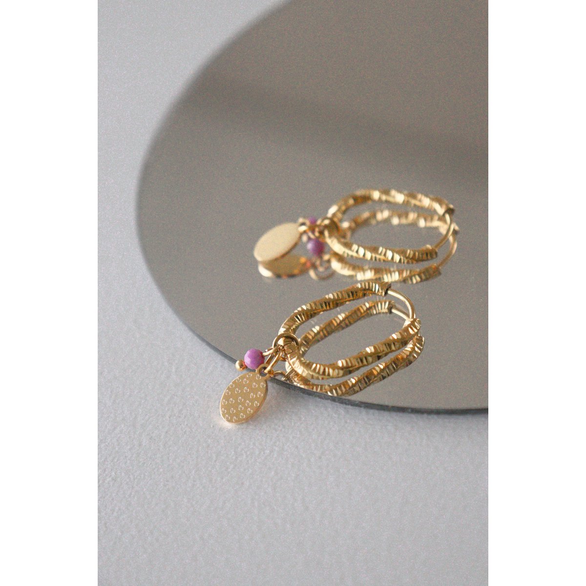 Herz gravieren ovale Ohrringe - Gold