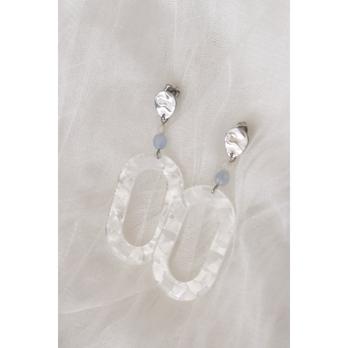 Statement-Ohrringe Muschel & Aquamarin – Silber