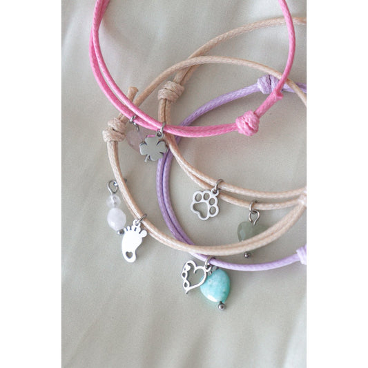 Wachsschnur-Armband Babyfuß, Jade und Labradorit – Silber