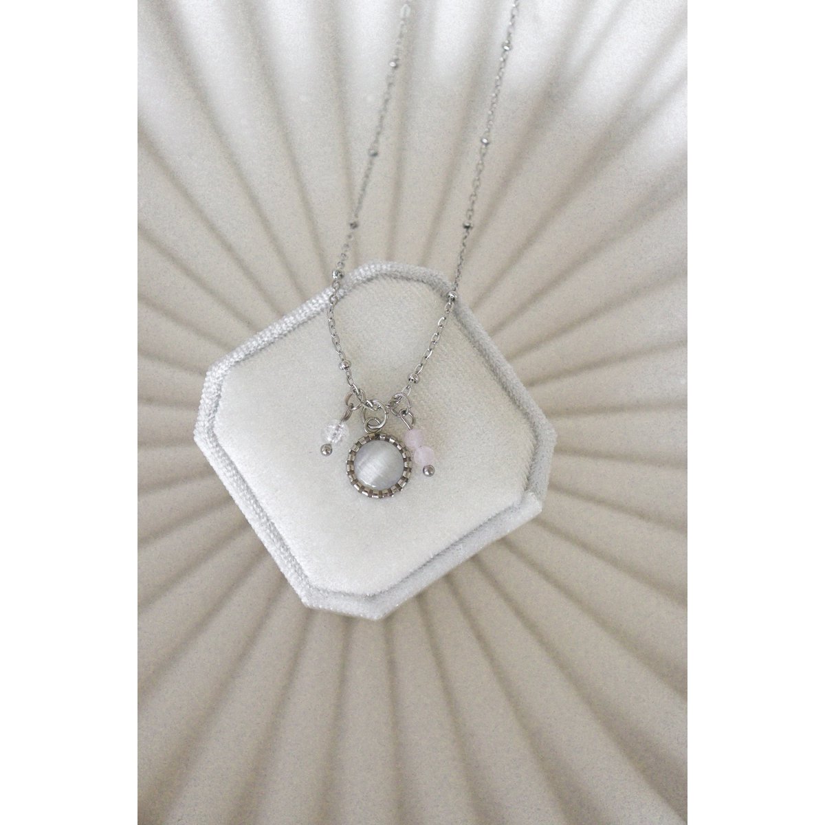 Halskette Cat's Eye & Rosenquarz – Silber