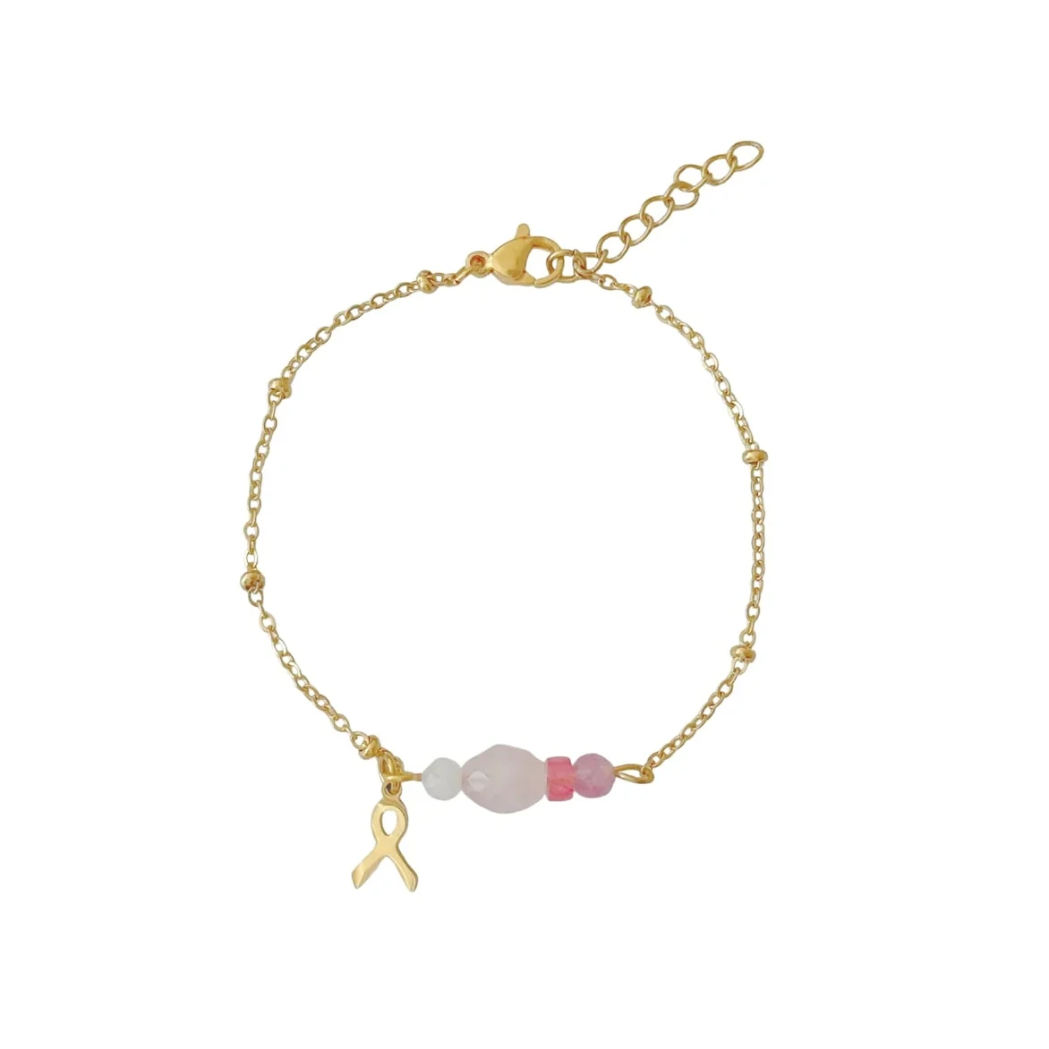 Edelsteinarmband – Gold – für rosa Schleife🎗️