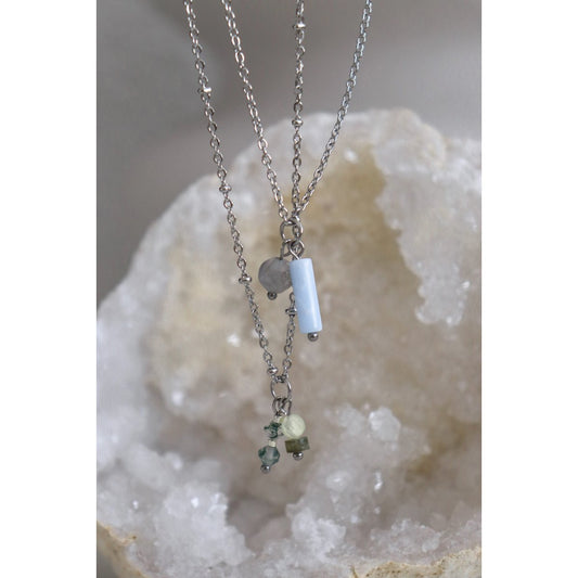 Aquamarin- und Achat-Halskette – Silber