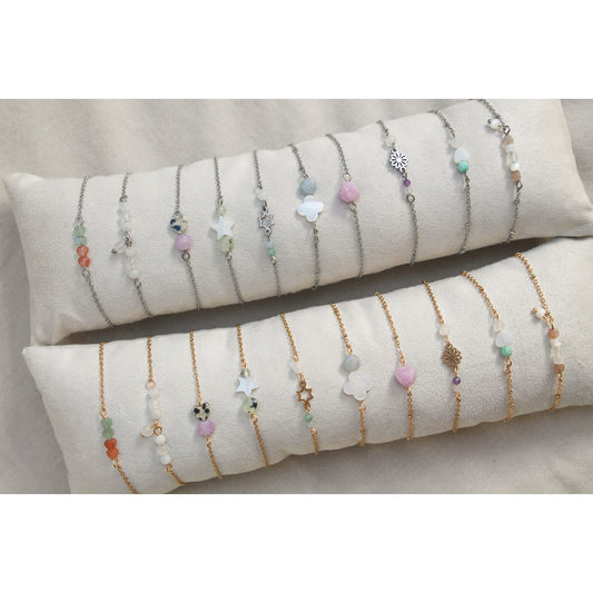 Armband Muschelklee & Aquamarin - Silber
