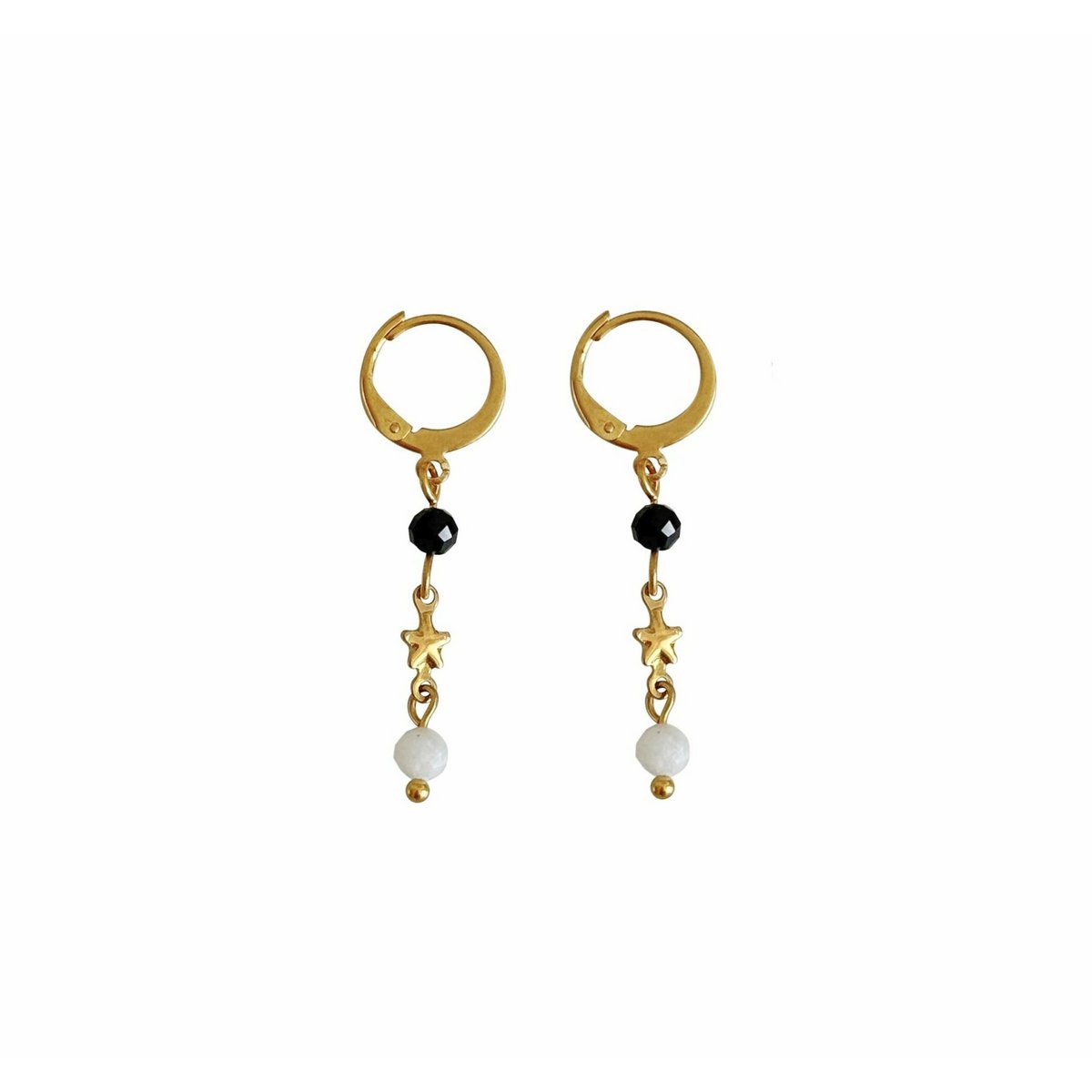 Turmalin-Stern- und Mondstein-Ohrringe – Gold