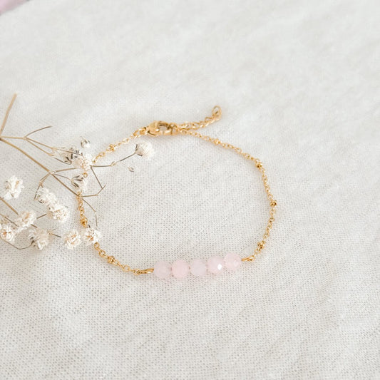 Armband Rosenquarz Facette - Gold
