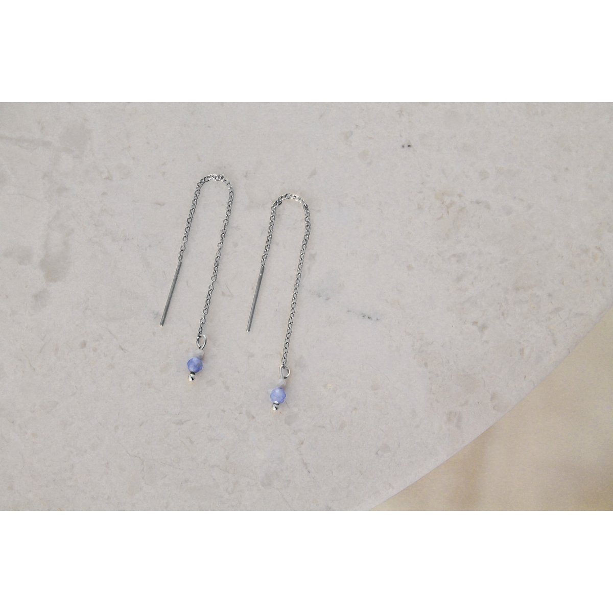 Einfädler-Ohrringe Howlith und blauer Aventurin – Silber