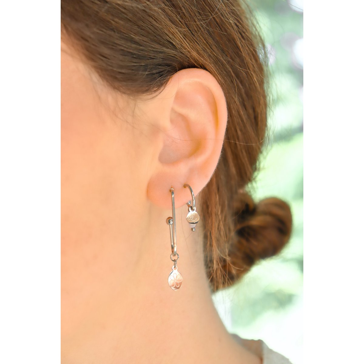 Lange Blumenohrringe – Silber