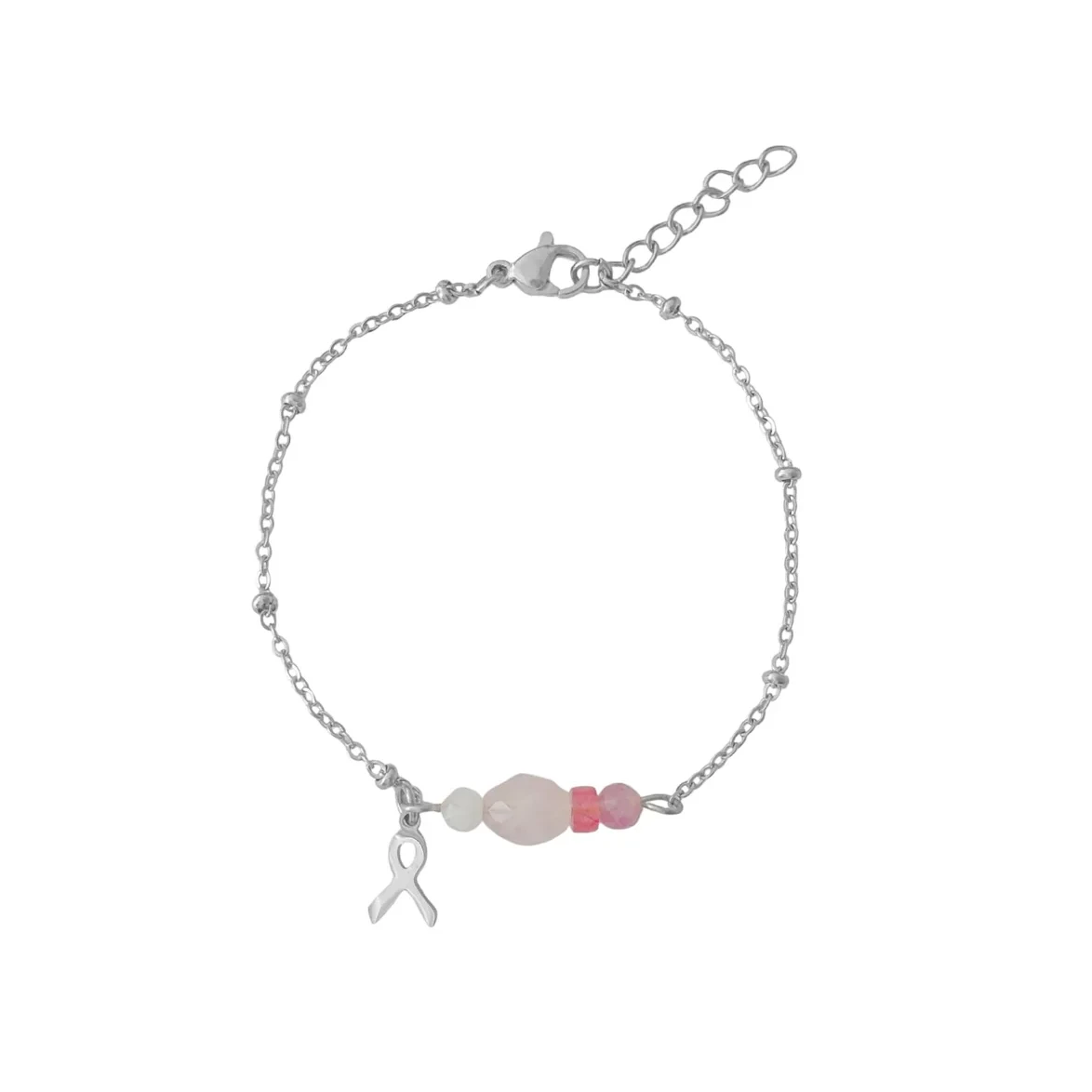 Edelstein-Armband – Silber – für rosa Schleife🎗️