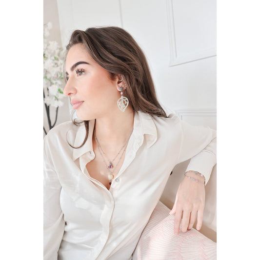 Kunzit-Blatt-Statement-Ohrringe – Silber