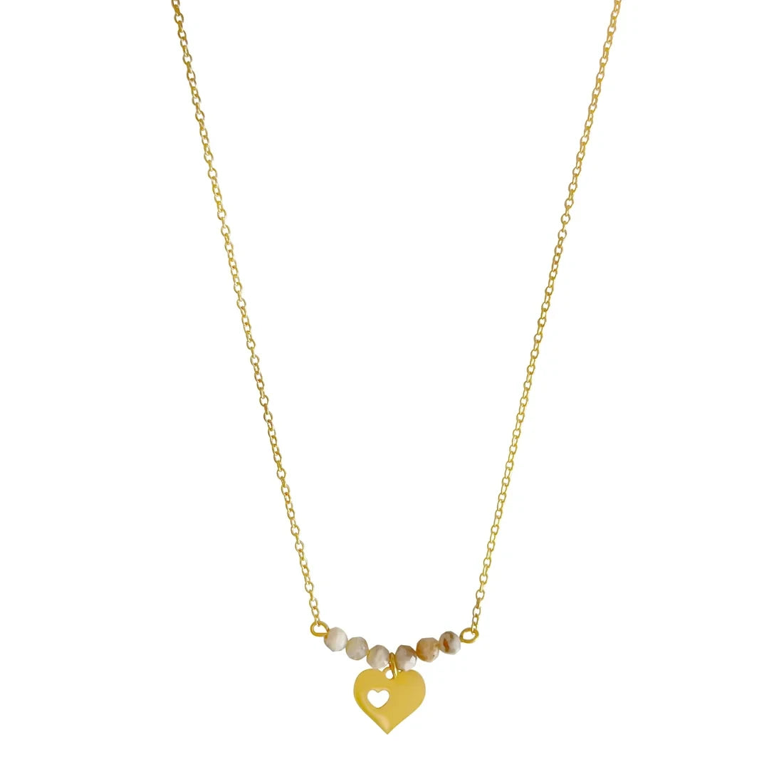 Halskette Herz & Zebra Feldspat - Gold