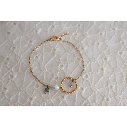Aquamarin-, Saphir- und Perlenarmband – Gold