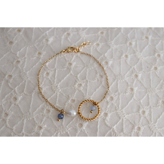 Aquamarin-, Saphir- und Perlenarmband – Gold