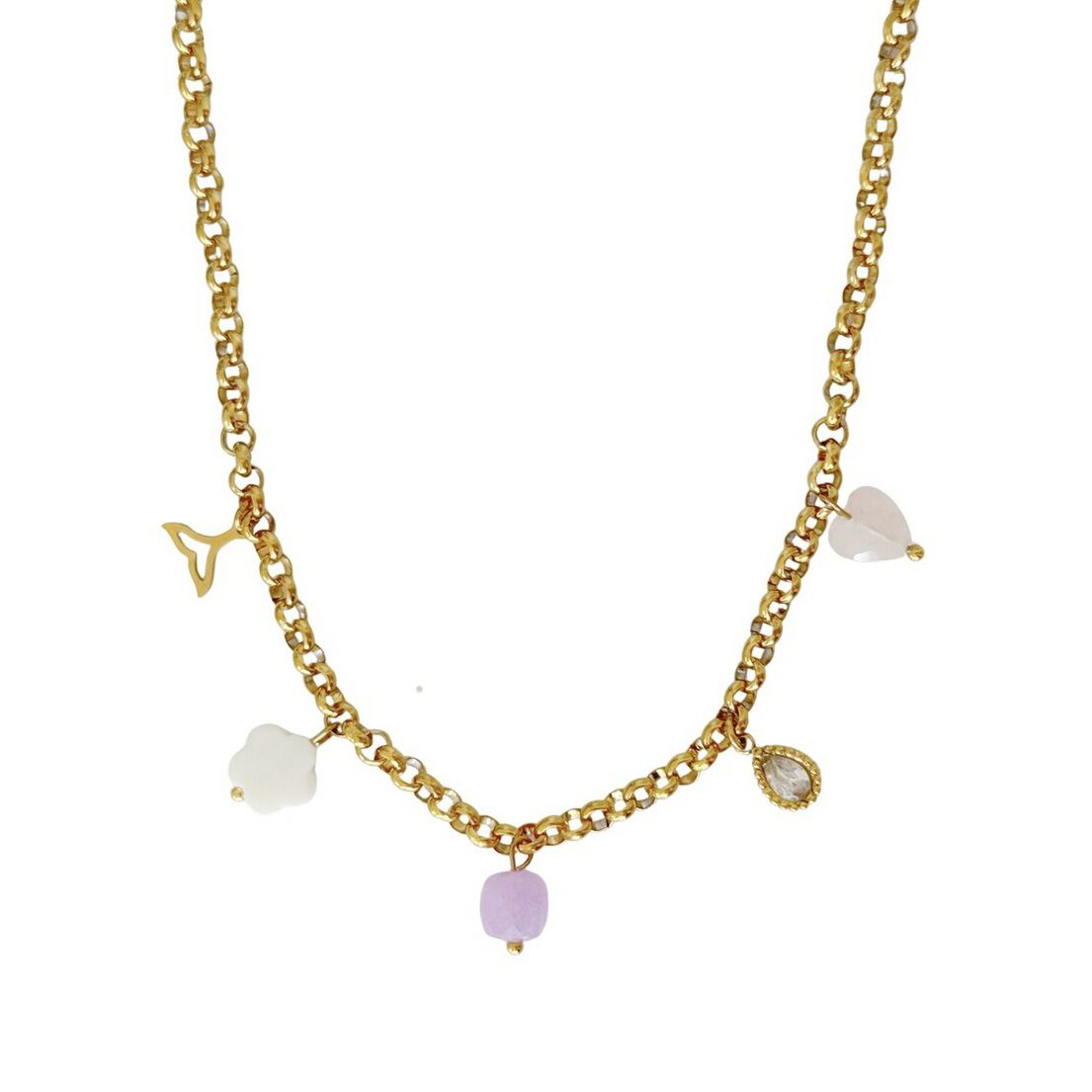 Charm-Halskette Meerjungfrauenschwanz, Muschel und Edelsteine – Gold
