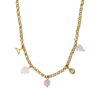 Charm-Halskette Meerjungfrauenschwanz, Muschel und Edelsteine – Gold
