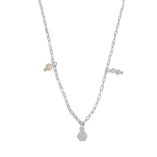 Halskette mit rosafarbenem Opal, Kunzit und Schmetterlingen – Silber