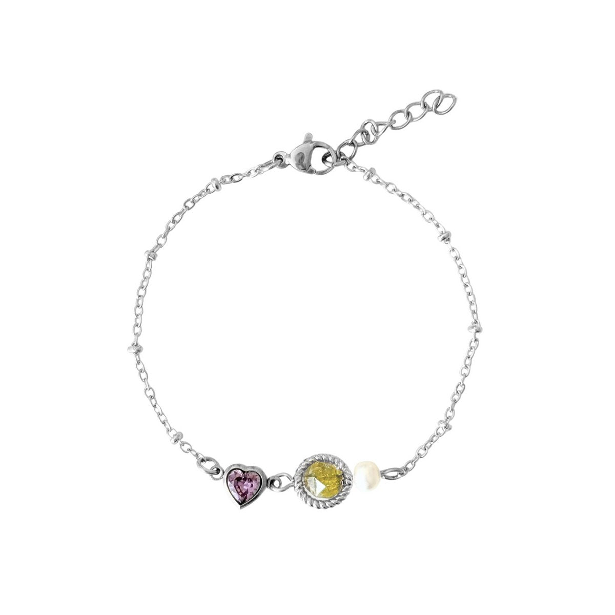 Peridot, Perl- und Herzarmband - Silber