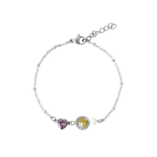 Peridot, Perl- und Herzarmband - Silber