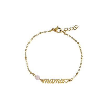 Mama & Rosenquarz-Armband – Gold
