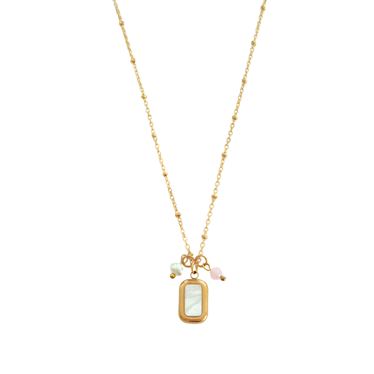 Halskette Muschel, Perle & Jade – Gold