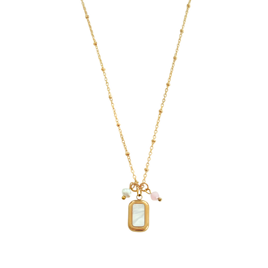 Halskette Muschel, Perle & Jade – Gold