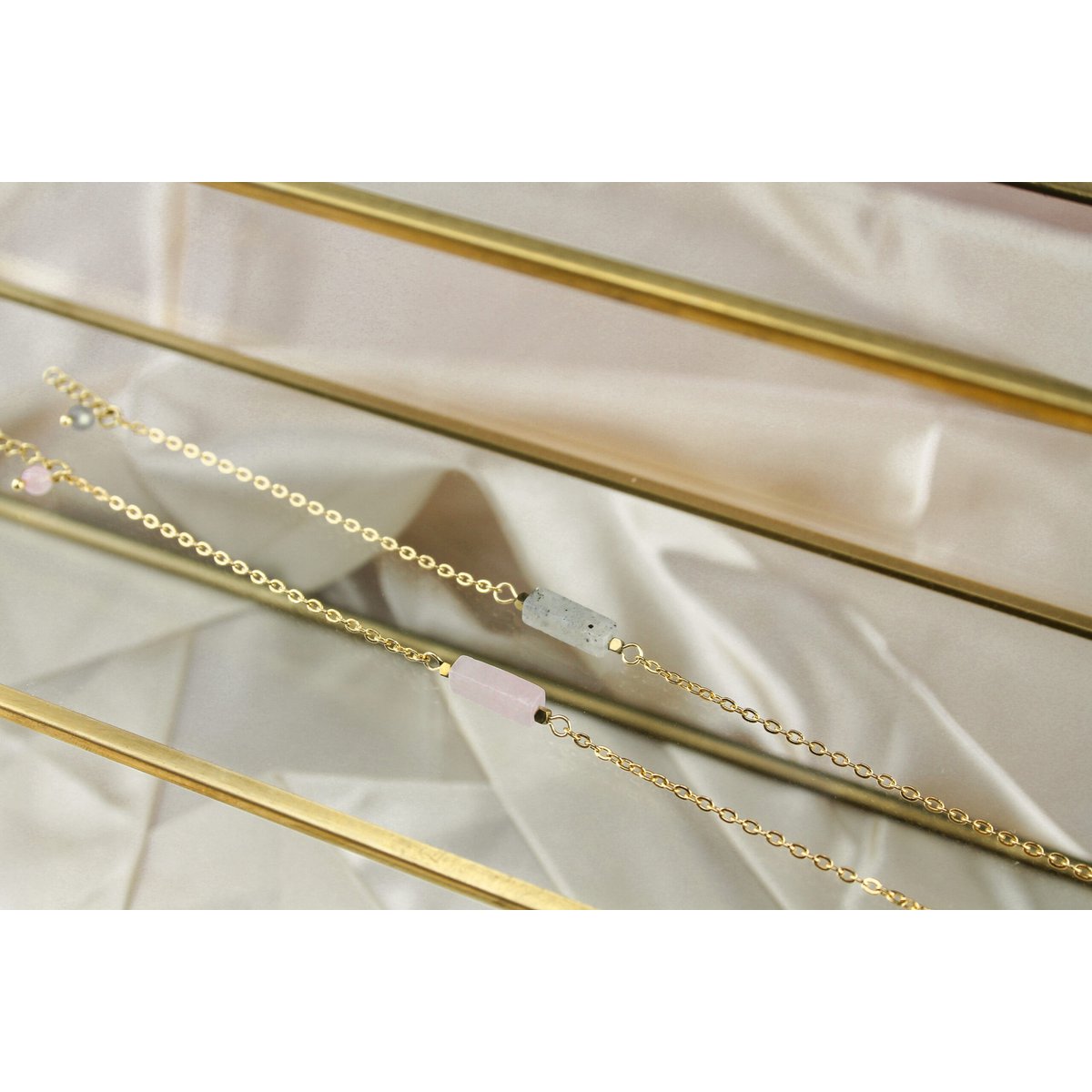 Armband Rosenquarz & Hämatit - Gold