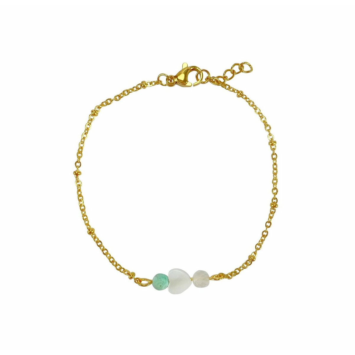 Armband Türkis, Muschelherz & Mondstein - Gold
