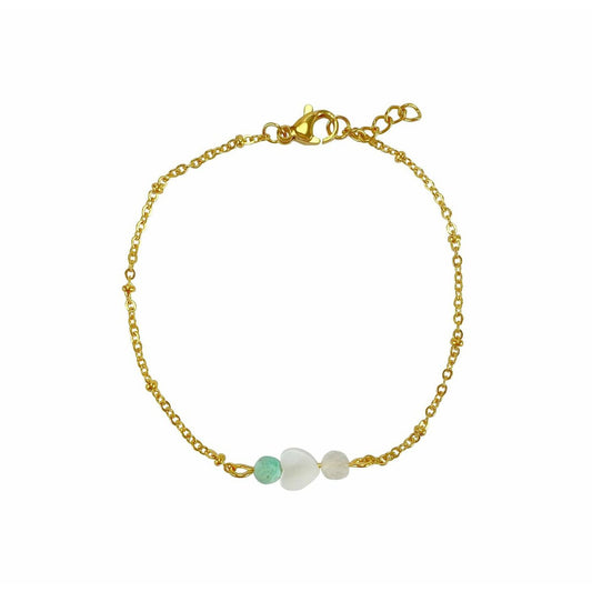 Armband Türkis, Muschelherz & Mondstein - Gold