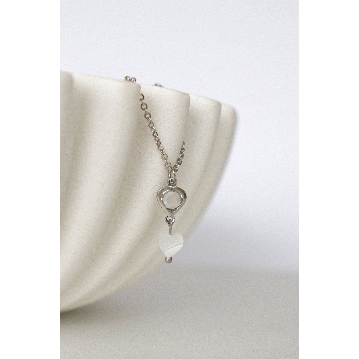 Armband Bergkristall & Muschelherz – Silber