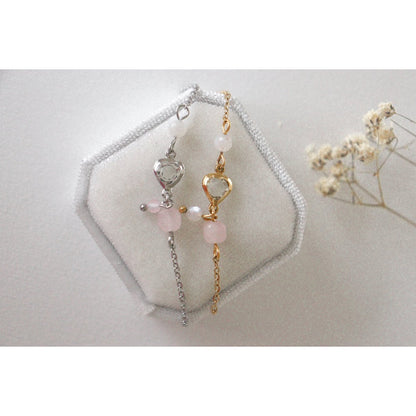 Armband Kristallherz, Mondstein & Rosenquarz – Gold
