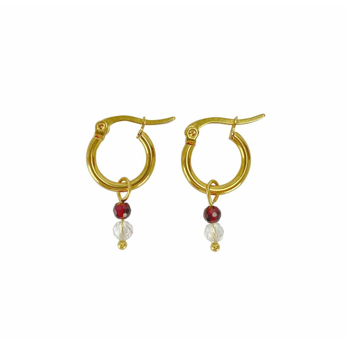 Ohrringe Bergkristall & Granat - Gold