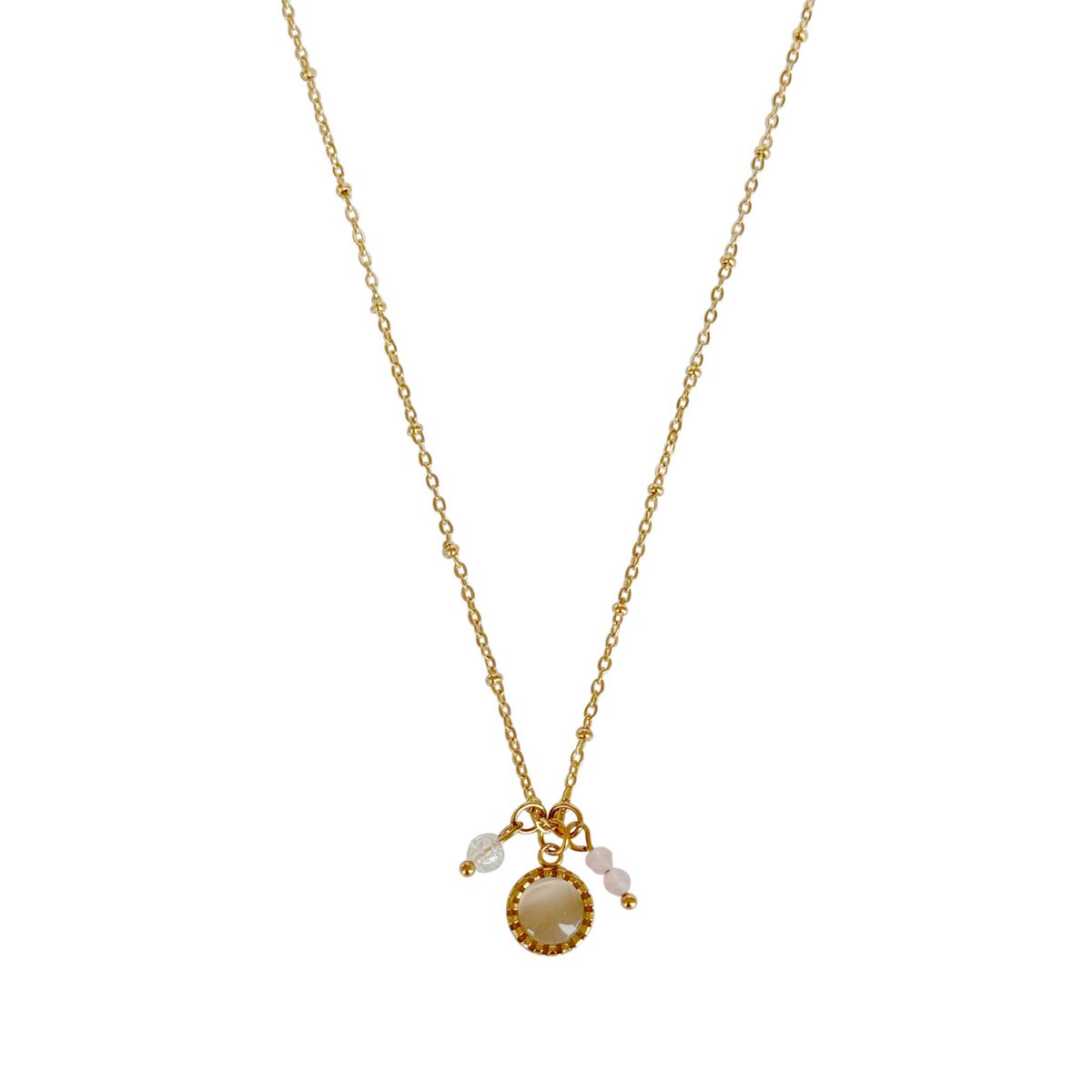 Halskette Cat's Eye & Rosenquarz – Gold