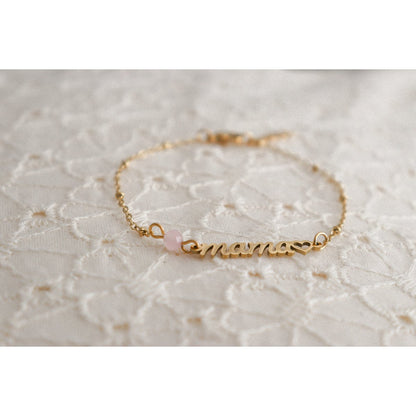 Mama & Rosenquarz-Armband – Gold
